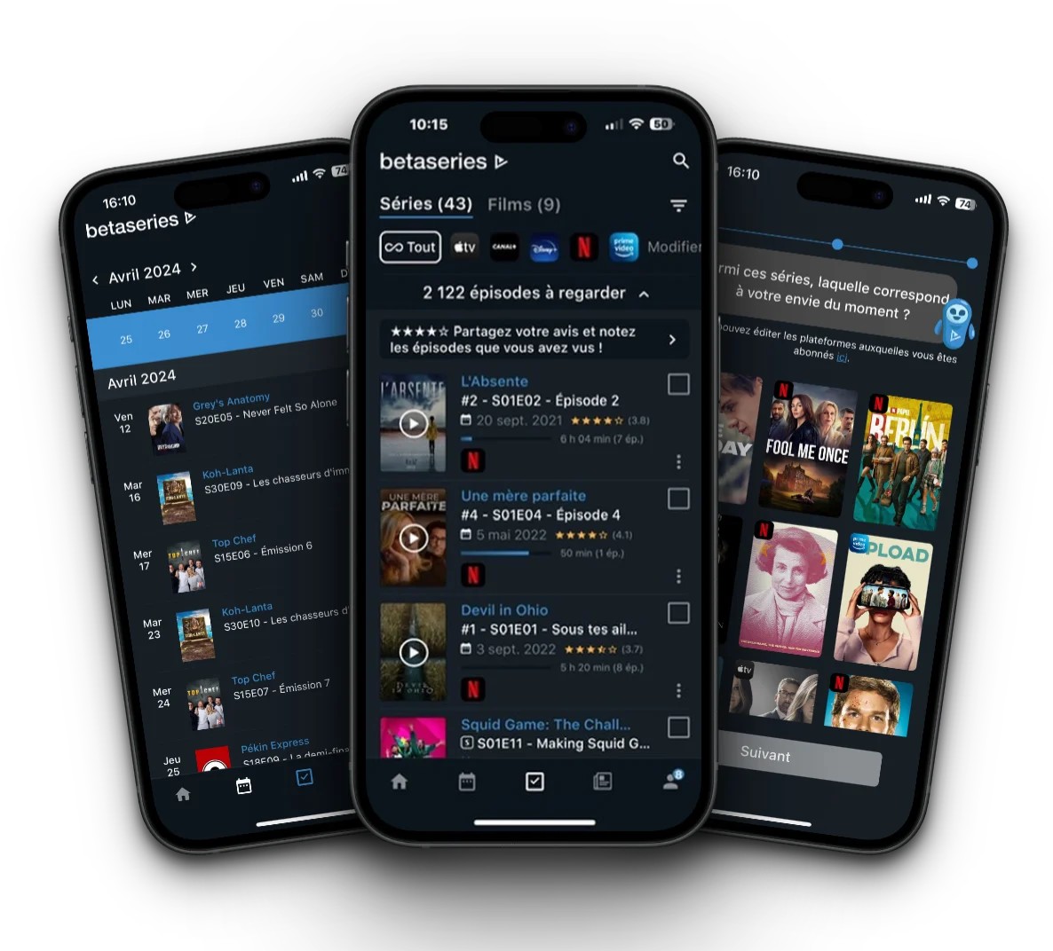 Interface de l'application BetaSeries - Alternative à TV Time