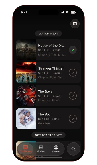 Interface de l'application Bingers - Alternative à TV Time