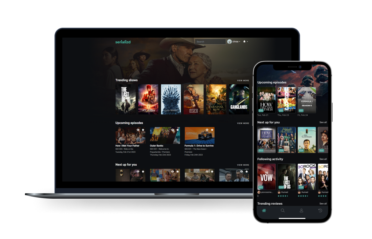 Interface de l'application Serializd - Alternative à TV Time